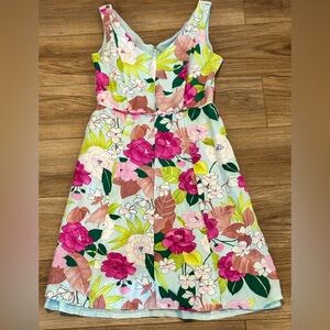 Adrianna Papell Linen A-Line Sleeveless V-Neck Dress Size 8